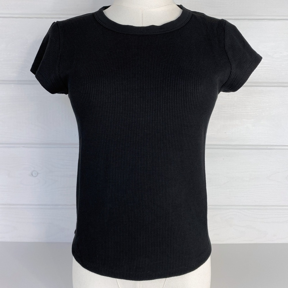 American Eagle AE Waffle T-Shirt Layering Tee M Black Stretch Base Layer 90s Y2K - Picture 6 of 16